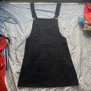 BLACK CORDUROY OVERALL MINI DRESS